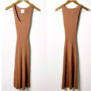ALLFENIX Ribbed Tank Maxi Dress in Brown Viscose and Nylon Heavy